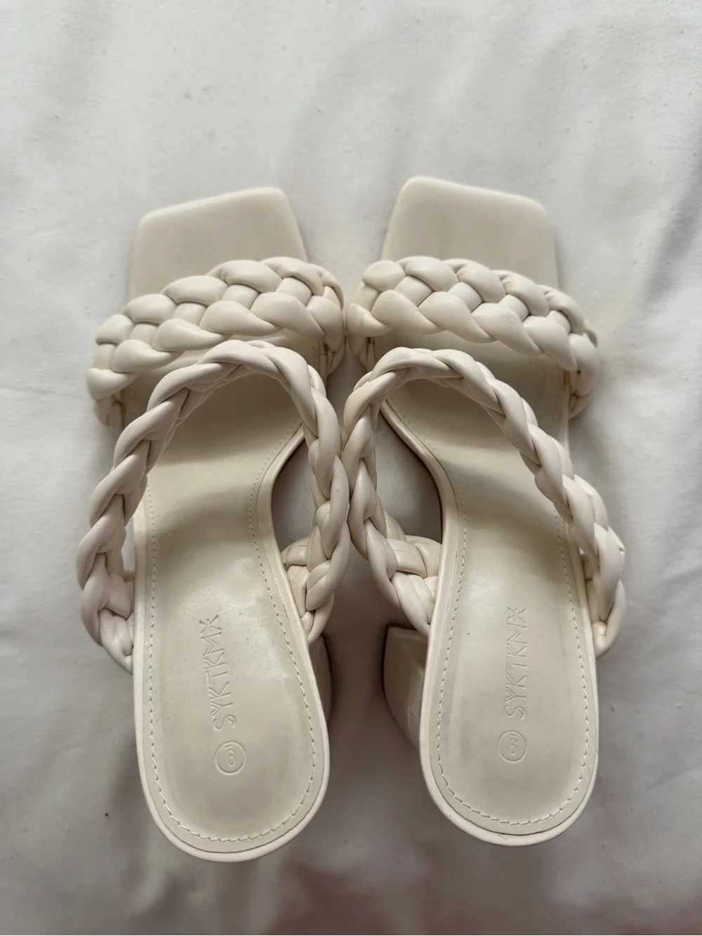 Amazon Braided Double-Strap Slide Heels in Cream